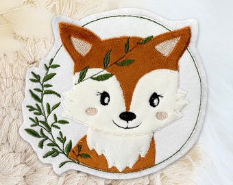 Applikation Fuchs im Kranz | Bügelbild | Patch | Aufnäher | Waldtiere | Ring | Blätterkranz | 3D Patches