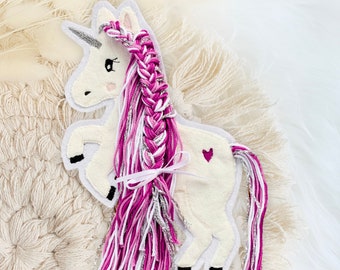 Applikation Einhorn mit Mähne pink | Einhörner mit Wollmähne | Pony | Bügelbild | Patch | Aufnäher