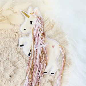 Applikation Einhorn mit Mähne rosa gold weiß | Einhörner mit Wollmähne | Pony | Bügelbild | Patch | Aufnäher