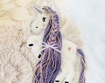 Applikation Einhorn mit Mähne lila | Einhörner mit Wollmähne | Pony | Bügelbild | Patch | Aufnäher