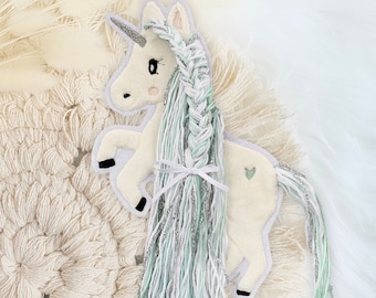 Applikation Einhorn mit Mähne mint | Einhörner mit Wollmähne | Pony | Bügelbild | Patch | Aufnäher