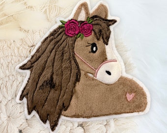 Applikation Pferd mit Rosenkranz | Pferdekopf | Pony | Bügelbild | Patch | Aufnäher