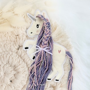 Applikation Einhorn mit Mähne lila Einhörner mit Wollmähne Pony Bügelbild Patch Aufnäher Bild 1