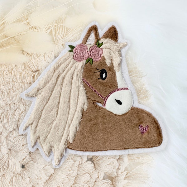 Applikation Pferd mit Rosenkranz | Haflinger |Pferdekopf | Pony | Bügelbild | Patch | Aufnäher