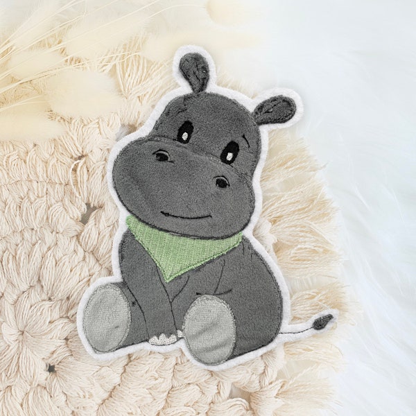 Applikation Hippo | Nilpferd | Bügelbild | Patch | Aufnäher | Aufbügler | 3D Effekt Patches