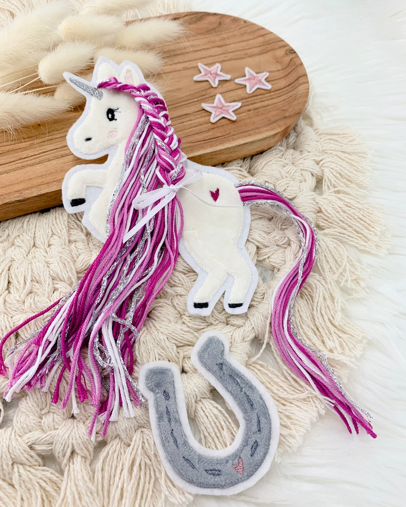 Applikation Einhorn mit Mähne pink Einhörner mit Wollmähne Pony Bügelbild Patch Aufnäher Bild 5