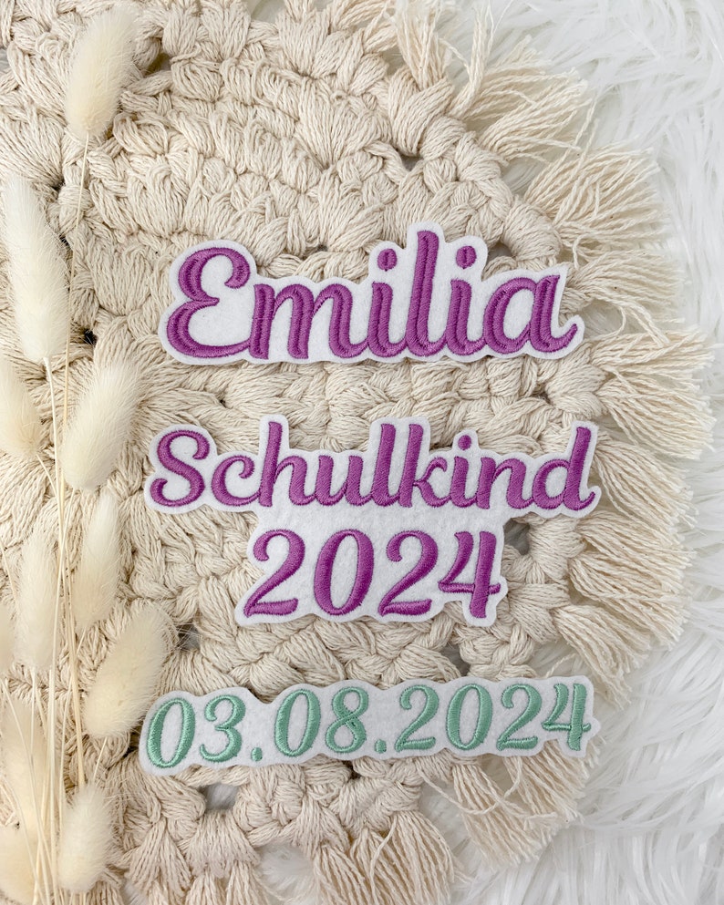 große Namen gestickt Bügelbild XXL Name zum Aufbügeln Applikation weißes Filz Aufnäher Patch Einschulung Name Schultüte Bild 7