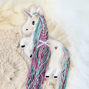 Applikation Einhorn mit Mähne Türkis Lila Mint | Einhörner mit Wollmähne | Pony | Bügelbild | Patch | Aufnäher