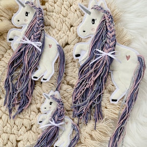 Applikation Einhorn mit Mähne lila Einhörner mit Wollmähne Pony Bügelbild Patch Aufnäher Bild 5