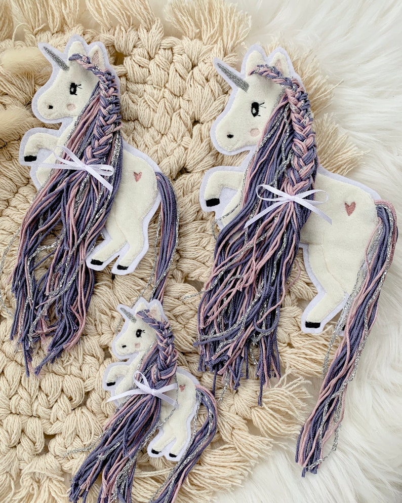 Applikation Einhorn mit Mähne lila Einhörner mit Wollmähne Pony Bügelbild Patch Aufnäher Bild 5