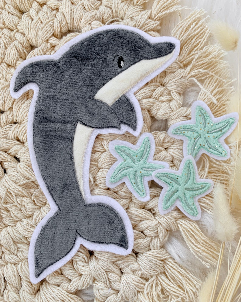 Applikation Delfin grau Meerestiere Maritim Bügelbild Patch Aufnäher Bild 8