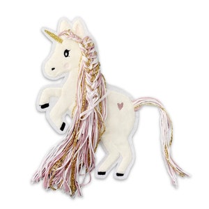 Applikation Einhorn mit Mähne rosa gold weiß Einhörner mit Wollmähne Pony Bügelbild Patch Aufnäher Bild 6