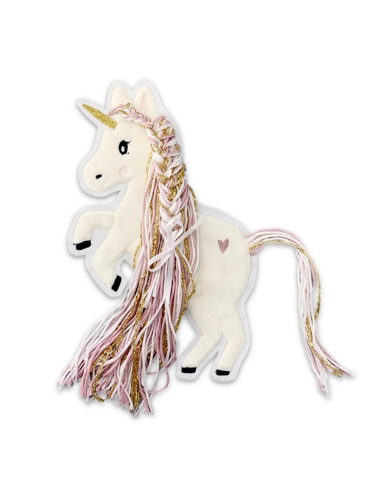 Applikation Einhorn mit Mähne rosa gold weiß Einhörner mit Wollmähne Pony Bügelbild Patch Aufnäher Bild 6