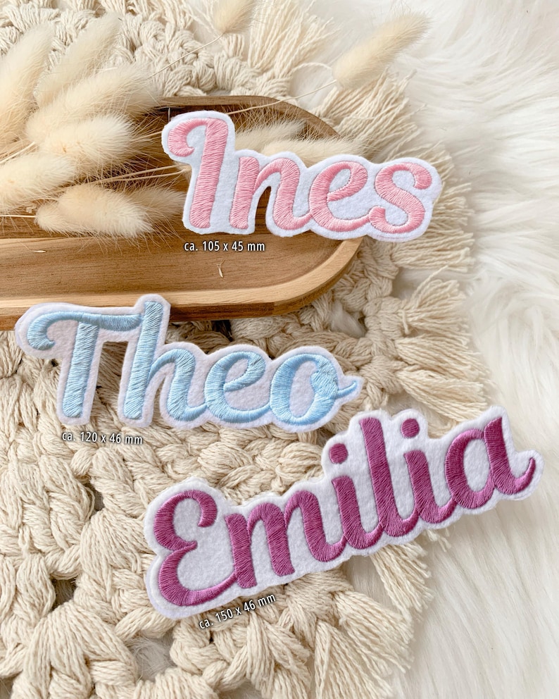 Large embroidered names | Font 1 | Iron-on patch | XXL iron-on name | White felt appliqué | Patch | School enrollment | School cone image 4