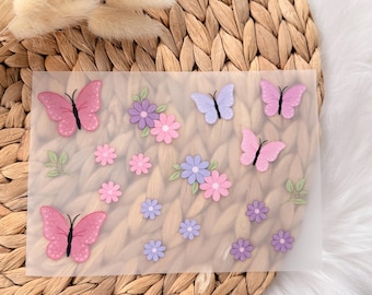 Iron-on patch flowers blossoms butterflies pink purple | Nature iron-on patch girls | Iron-on patch | Iron-on patch | Iron-on motif | Watercolor DIY gift idea