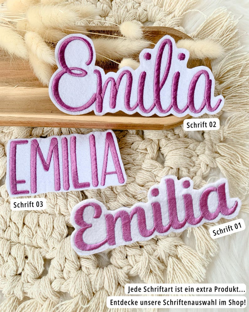 Large embroidered names | Font 1 | Iron-on patch | XXL iron-on name | White felt appliqué | Patch | School enrollment | School cone image 7
