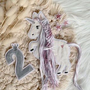 Applikation Einhorn mit Mähne rosa silber weiß Einhörner mit Wollmähne Pony Bügelbild Patch Aufnäher Bild 8