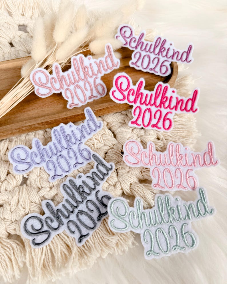 Schoolchild 2026 | Font 2 | Applique | Patch | Iron-on | Lettering | School cone | First day of school | White felt | School entrance 2026 image 4