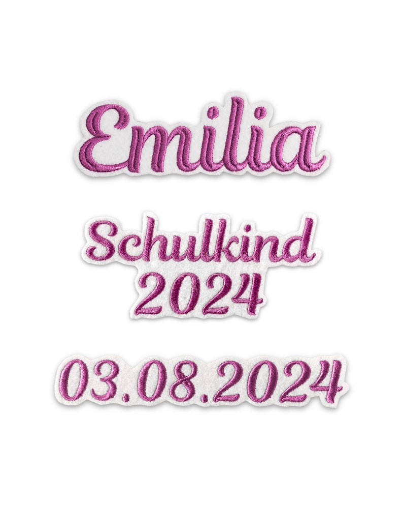 Schulkind 2024 Applikation Aufnäher zum Aufbügeln Schriftzug Schultüte Einschulung 2 Größen auf weißem Filz Bild 9