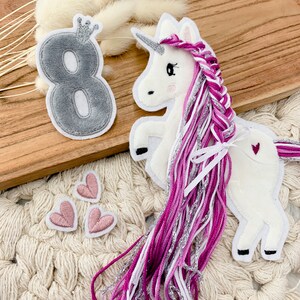 Applikation Einhorn mit Mähne pink Einhörner mit Wollmähne Pony Bügelbild Patch Aufnäher Bild 7