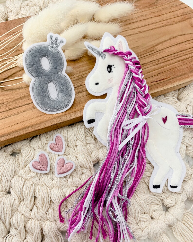 Applikation Einhorn mit Mähne pink Einhörner mit Wollmähne Pony Bügelbild Patch Aufnäher Bild 7