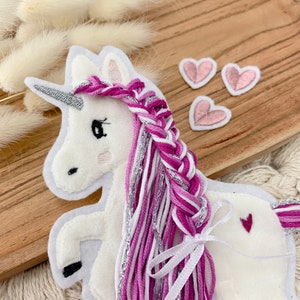 Applikation Einhorn mit Mähne pink Einhörner mit Wollmähne Pony Bügelbild Patch Aufnäher Bild 2