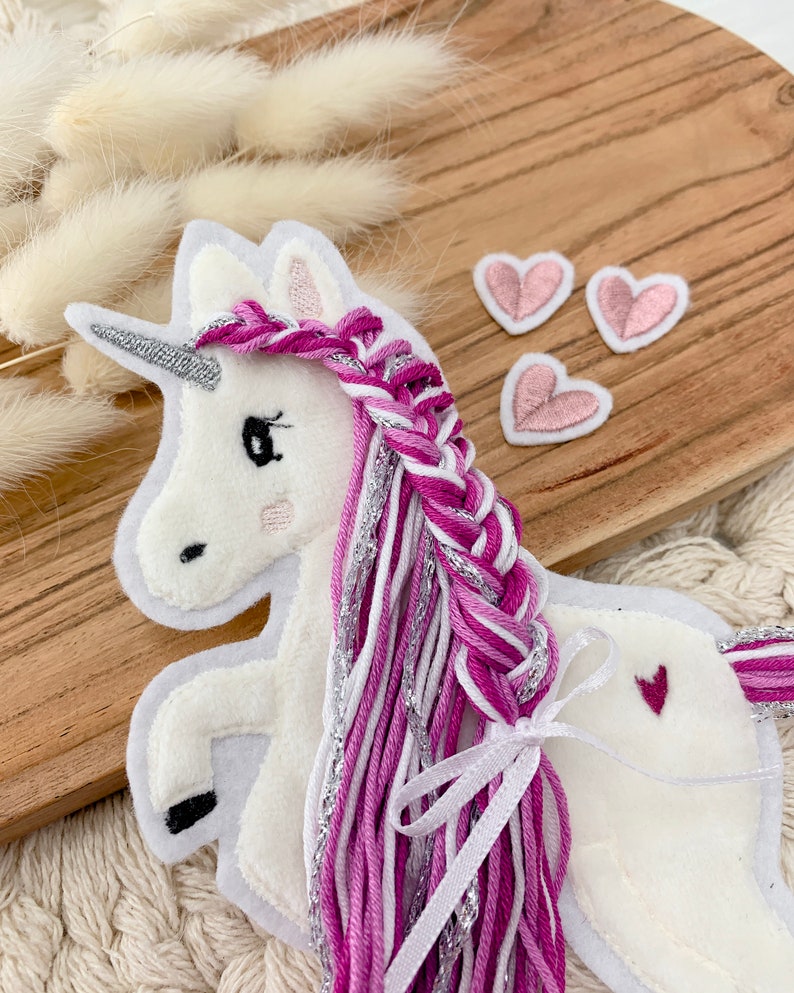 Applikation Einhorn mit Mähne pink Einhörner mit Wollmähne Pony Bügelbild Patch Aufnäher Bild 2