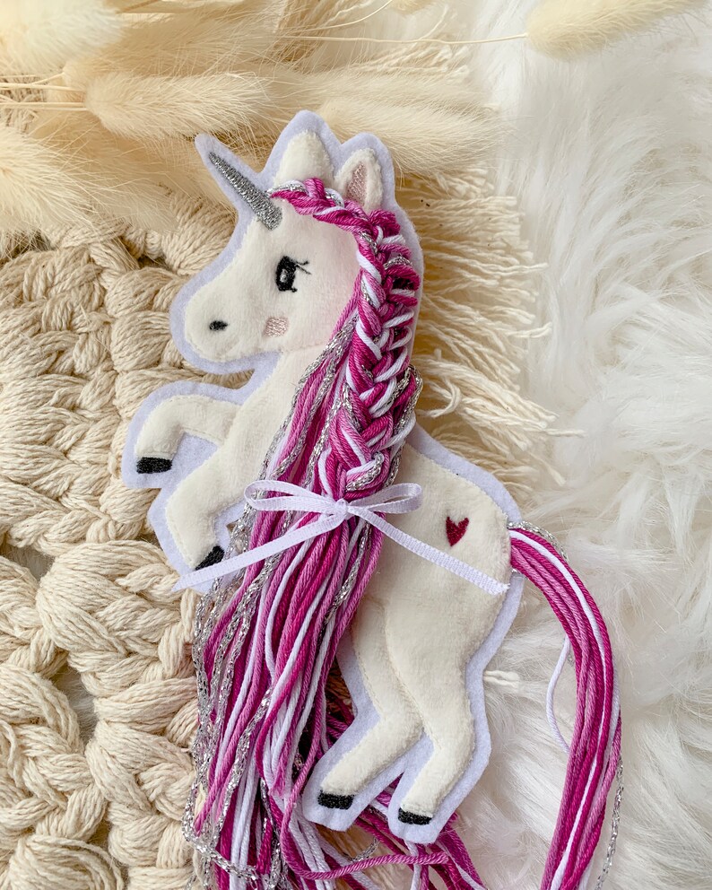 Applikation Einhorn mit Mähne pink Einhörner mit Wollmähne Pony Bügelbild Patch Aufnäher Bild 8