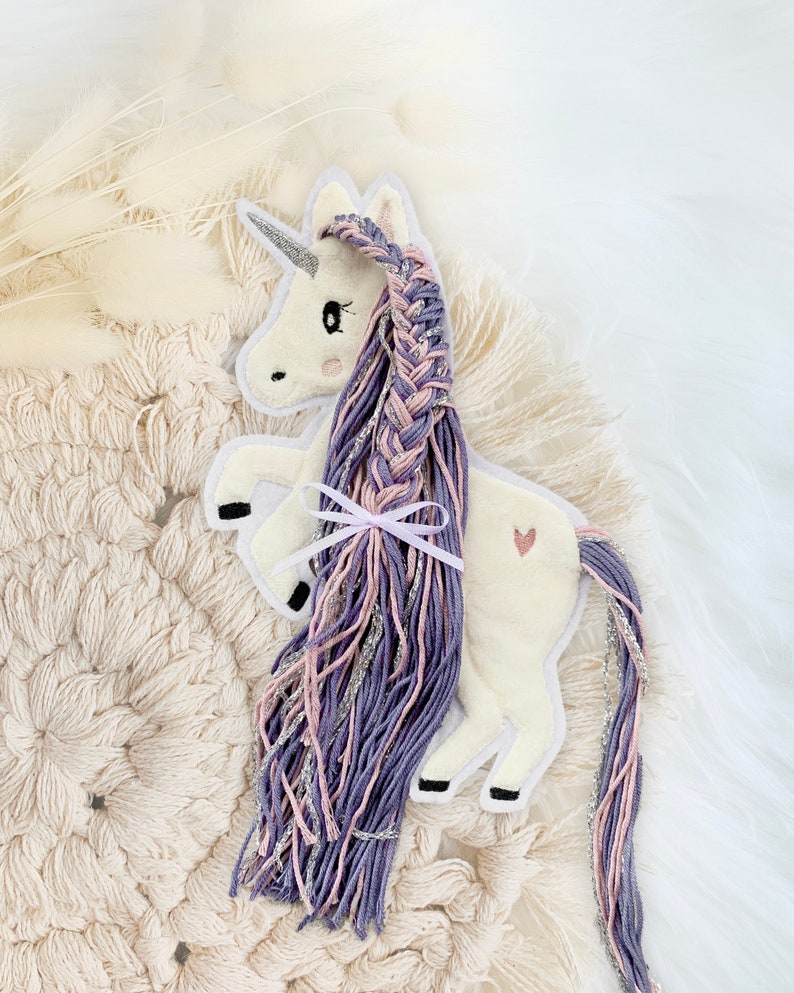 Applikation Einhorn mit Mähne lila Einhörner mit Wollmähne Pony Bügelbild Patch Aufnäher Bild 1