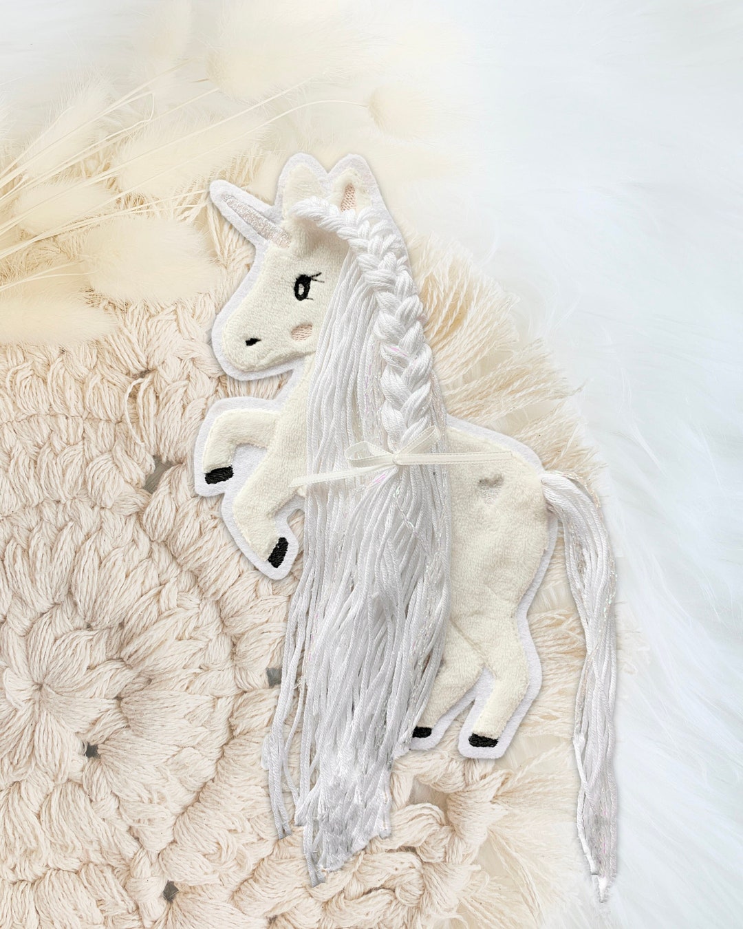 Einhorn Applikation Mit Wollmähne 7x10cm - Bügelbild Für Schultüte & DIY