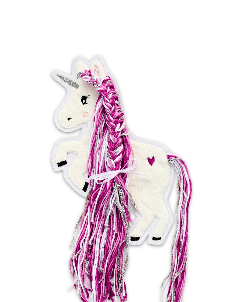 Applikation Einhorn mit Mähne pink Einhörner mit Wollmähne Pony Bügelbild Patch Aufnäher Bild 6