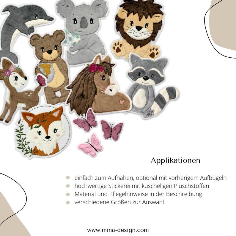 May include: A set of 10 colorful embroidered iron-on patches featuring various animals, including a fox, deer, koala, lion, horse, bear, dolphin, raccoon, and two butterflies. The patches are perfect for adding a touch of whimsy to clothing, bags, or other fabric items.