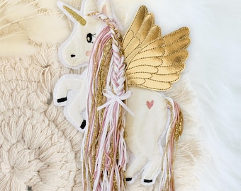 Pegasus Appliqué Woolly Mane White Pink Gold Pony Unicorn