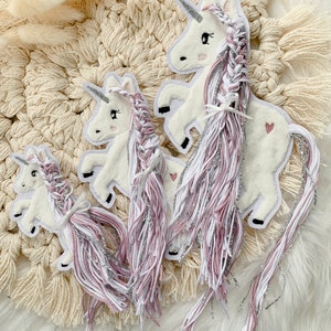 Applikation Einhorn mit Mähne rosa silber weiß Einhörner mit Wollmähne Pony Bügelbild Patch Aufnäher Bild 7
