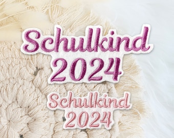 Schulkind 2024 | Applikation | Aufnäher | zum Aufbügeln | Schriftzug | Schultüte | Einschulung | 2 Größen auf weißem Filz