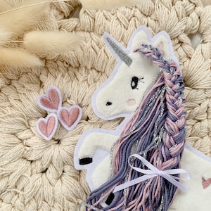 Applikation Einhorn mit Mähne lila Einhörner mit Wollmähne Pony Bügelbild Patch Aufnäher Bild 2