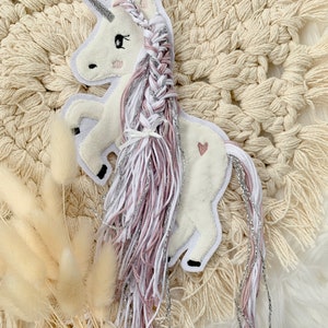 Applikation Einhorn mit Mähne rosa silber weiß Einhörner mit Wollmähne Pony Bügelbild Patch Aufnäher imagem 5