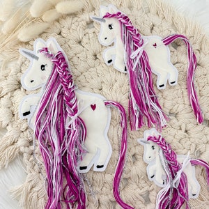 Applikation Einhorn mit Mähne pink Einhörner mit Wollmähne Pony Bügelbild Patch Aufnäher Bild 3