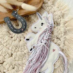 Applikation Einhorn mit Mähne rosa silber weiß Einhörner mit Wollmähne Pony Bügelbild Patch Aufnäher Bild 6