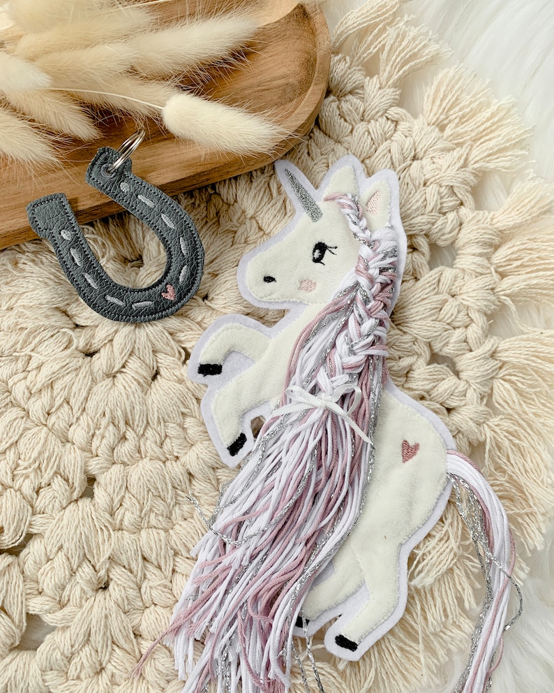 Applikation Einhorn mit Mähne rosa silber weiß Einhörner mit Wollmähne Pony Bügelbild Patch Aufnäher imagem 6