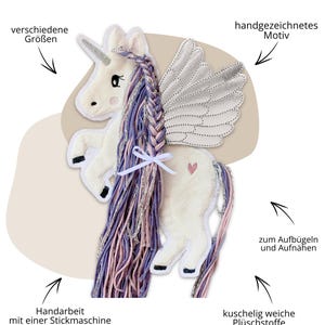 Pegasus applique | Woolly mane purple pink silver | Pony | Unicorn/horse with wings | Iron-on patch | Patch | Embroidered patch image 2