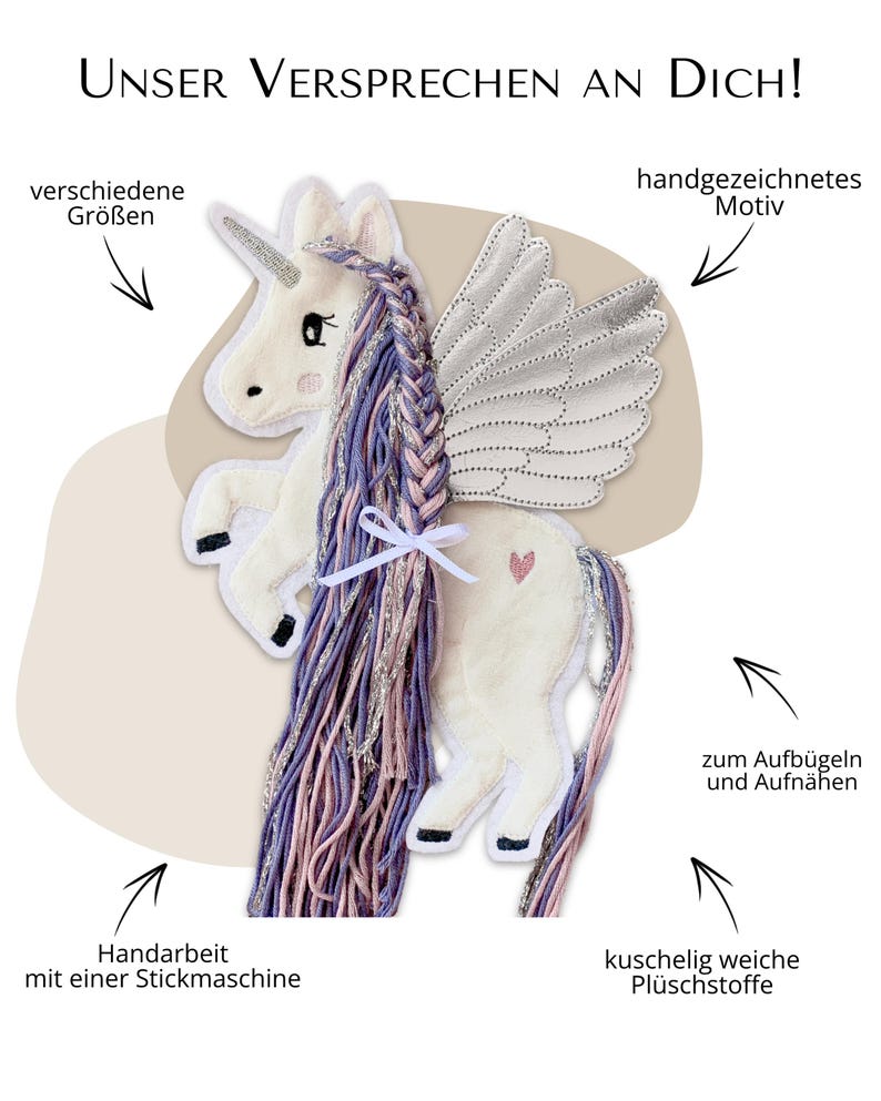 Pegasus applique | Woolly mane purple pink silver | Pony | Unicorn/horse with wings | Iron-on patch | Patch | Embroidered patch image 2