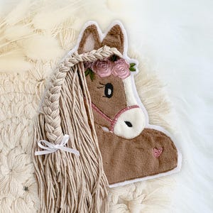 Applikation Pferd mit Mähne | Haflinger |Pferdekopf | Pony | Bügelbild | Patch | Aufnäher | rosa/rose