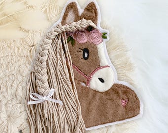 Applikation Pferd mit Mähne | Haflinger |Pferdekopf | Pony | Bügelbild | Patch | Aufnäher | rosa/rose