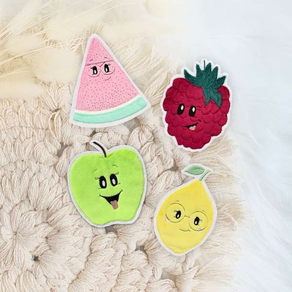 Mini Applikation Früchte Patch | Zitrone | Melone | Himbeere | Apfel | Aufnäher | Aufbügler | Applikation | 3D Patch | zum Aufbügeln