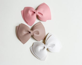 Faux Leather Toddler hair clips, Neutral dainty hair bows, toddler hair accessories, fable bows, newborn nylon bows, toddler clips