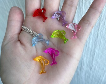 Retro dolphin rainbow multiple color options 90s baby y2k rave / indie / hippie / kidcore simple charm chained necklace