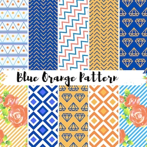 Blue and Orange Digital Paper | Wrapping Paper | Digital Paper | Boho Pattern