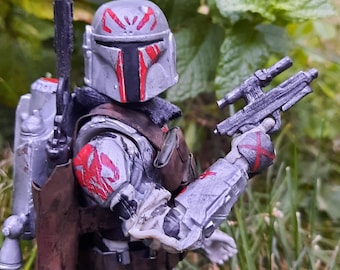 Custom 6 Inch Mandalorian Bounty Hunter Figure - Red & Silver