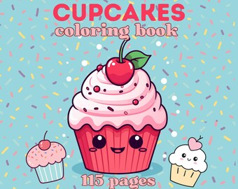 Niedliches Kawaii Cupcakes Malbuch, 115 Einzigartige Designs zum Ausdrucken (Digitaler Download)